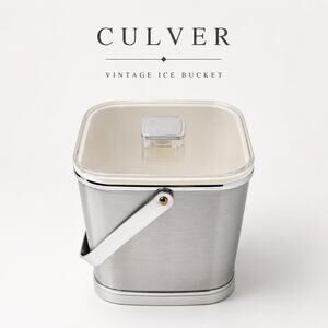 Vintage Culver Brushed Aluminum Ice Bucket Clear Acrylic Lid Barware USA